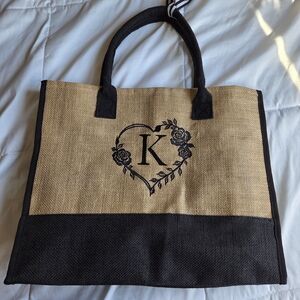 New!!! K Monogrammed Large Black and Tan Tote Bag